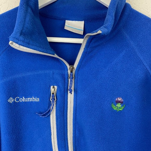 COLUMBIA Unisex Bright Blue Soft Fleece 1/2 Zip Pullover Front Breast Zip Pocket - Picture 3 of 9